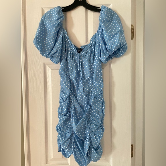 blue dress for baby girl ZARA Blue Polka Dot Printed Midi Dress UK XS main image 1